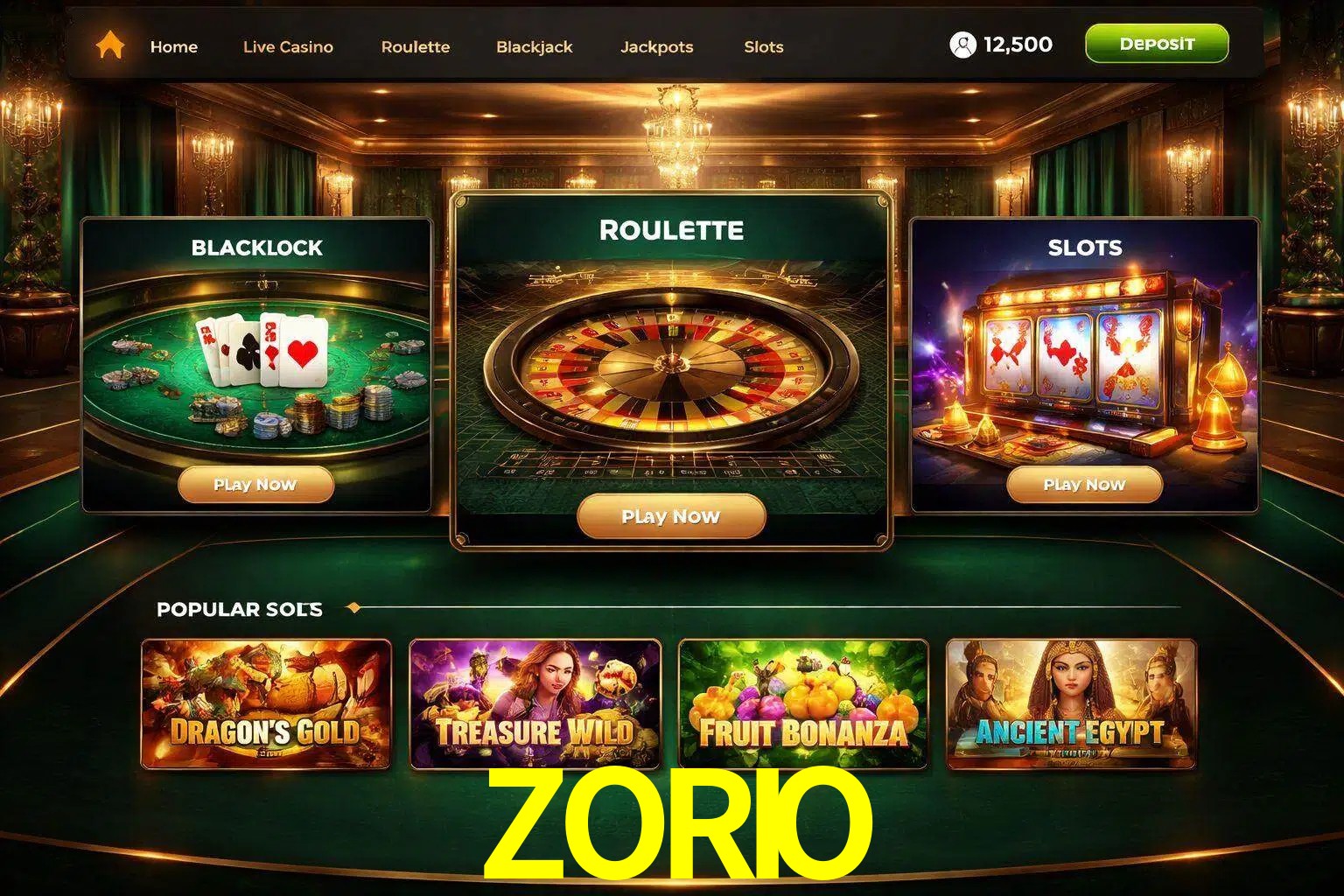Vista de la plataforma ZORIO Casino mostrando categorías organizadas de juegos en línea